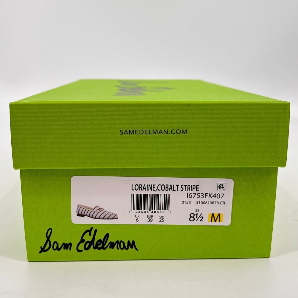 Sam Edelman Loraine Loafer Cobalt Stripe Size 8.5 Fabric Bit Almond Toe Flat - Picture 13 of 13